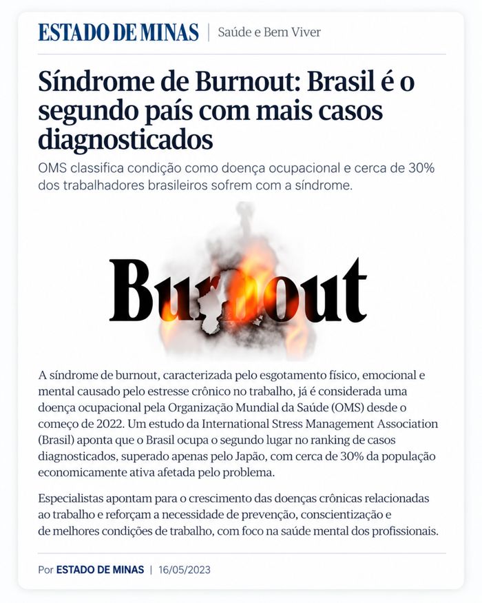 Estado de Minas: Brasil é o segundo país com mais casos de burnout diagnosticados